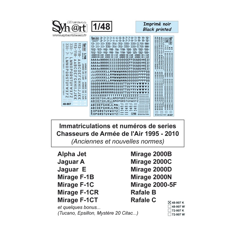 Syhart 907K - (Noir) Immatriculation et numéros de séries des Chasseurs de l'Armée de l'Air de 1995 à 2010