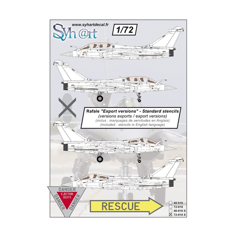 Syhart 918S - Rafale exports "Standard stencils" (English language for export versions)