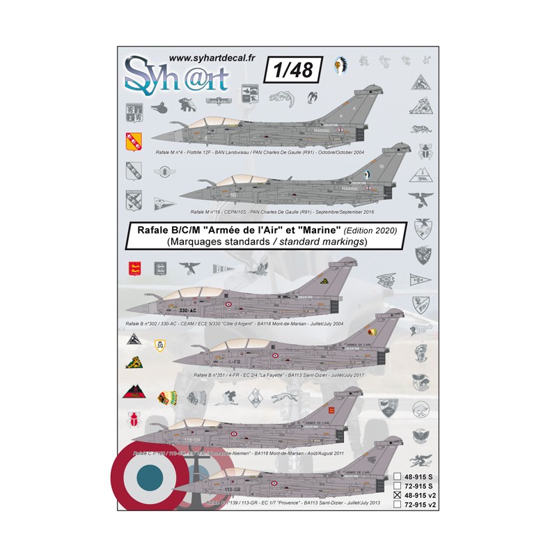 Syhart 915v2 - Rafale B/C/M standards markings "Armée de l'Air & Marine"